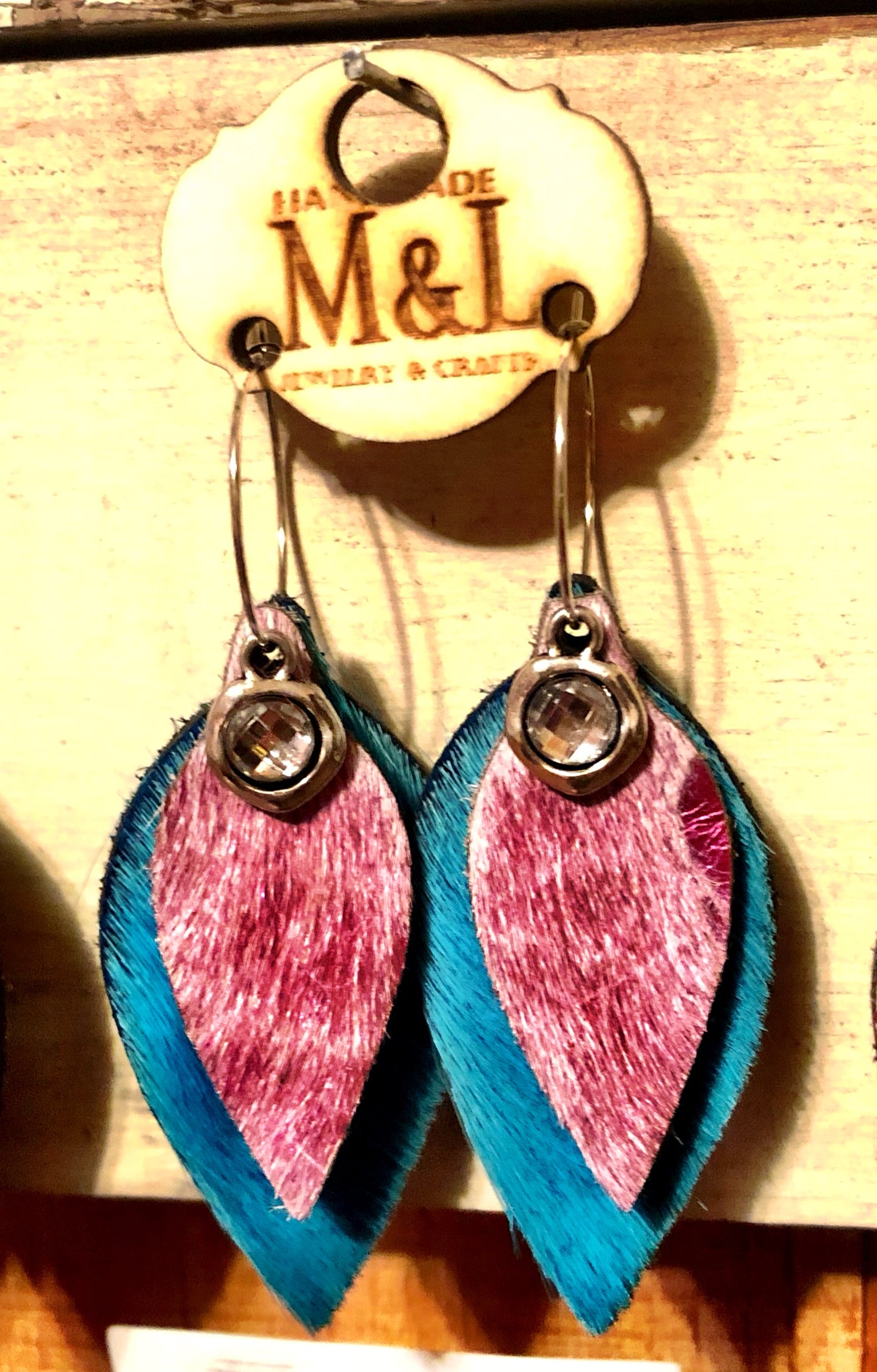 Turquoise/Pink HOH Leather Earrings