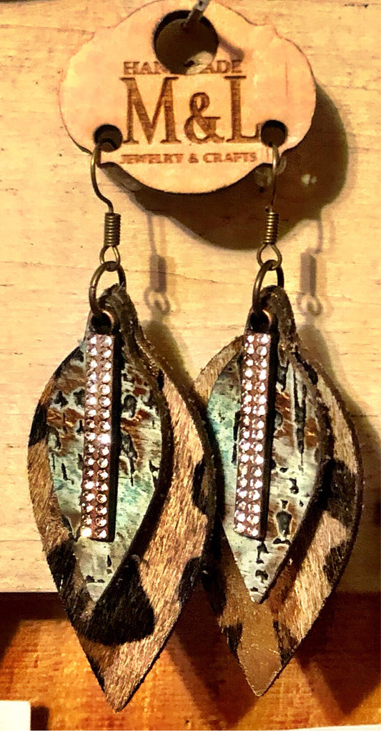 Leopard HOH Turquoise Leather Earrings