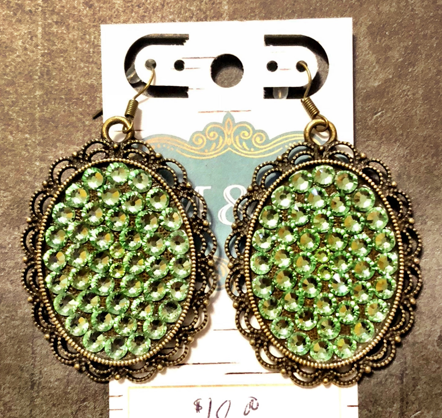 Bronze Peridot Crystal Pendant Earrings