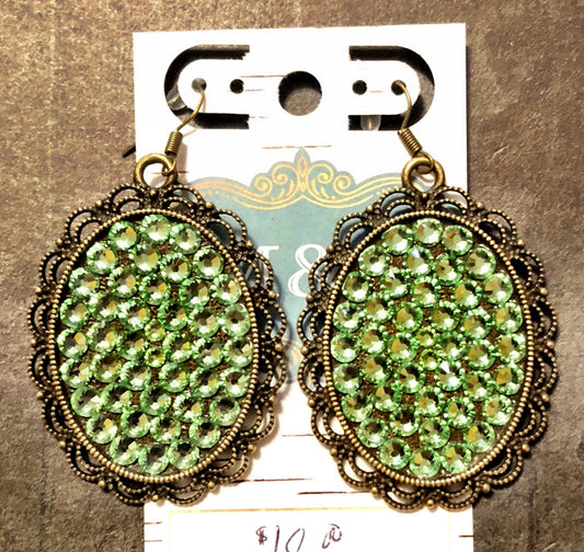 Bronze Peridot Crystal Pendant Earrings