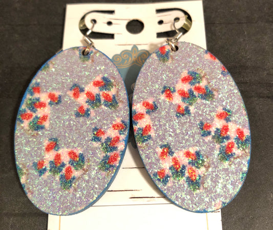 Wooden Texas Bluebonnet Glitter Earrings