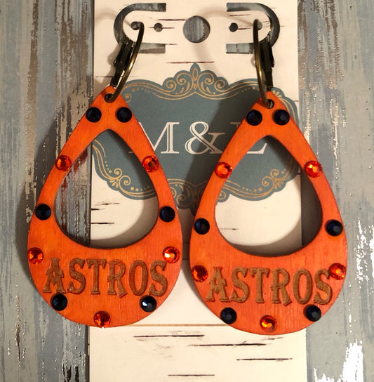 Wooden Astros Teardrop Earrings