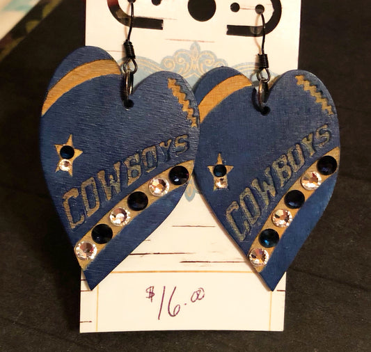 Wooden Heart Cowboys Earrings