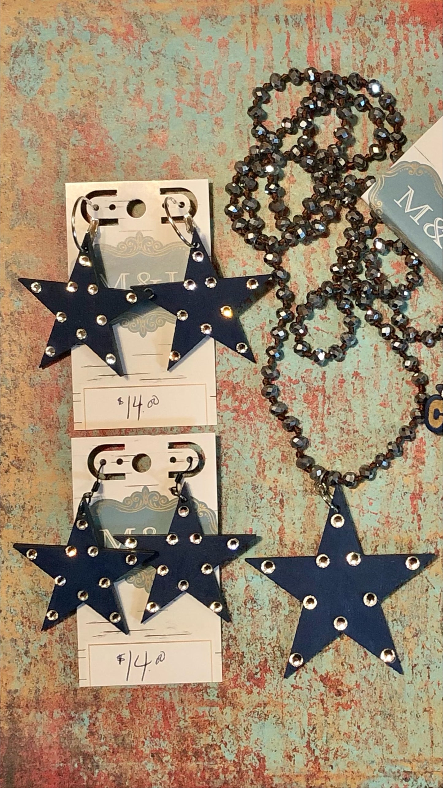 Wooden Navy/Clear Star Necklace