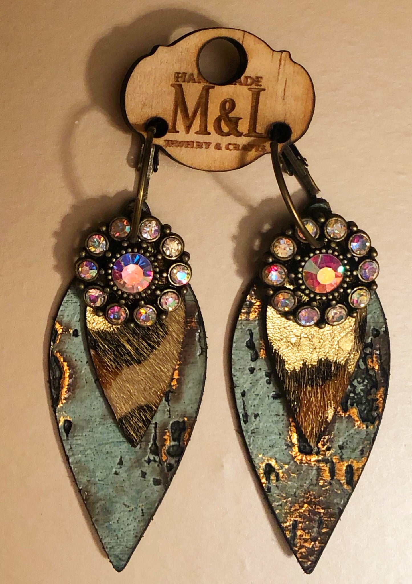 Turquoise Leather AB Charm Earrings