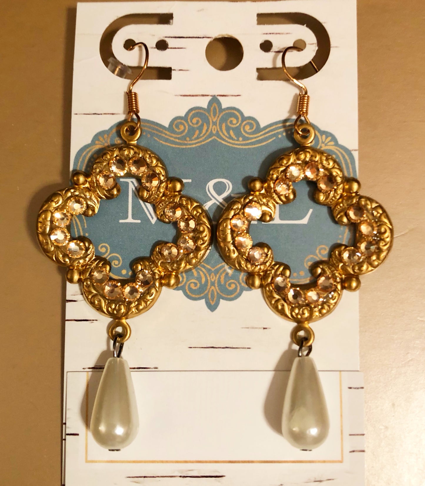 Golden Pearl Quatrefoil Earrings