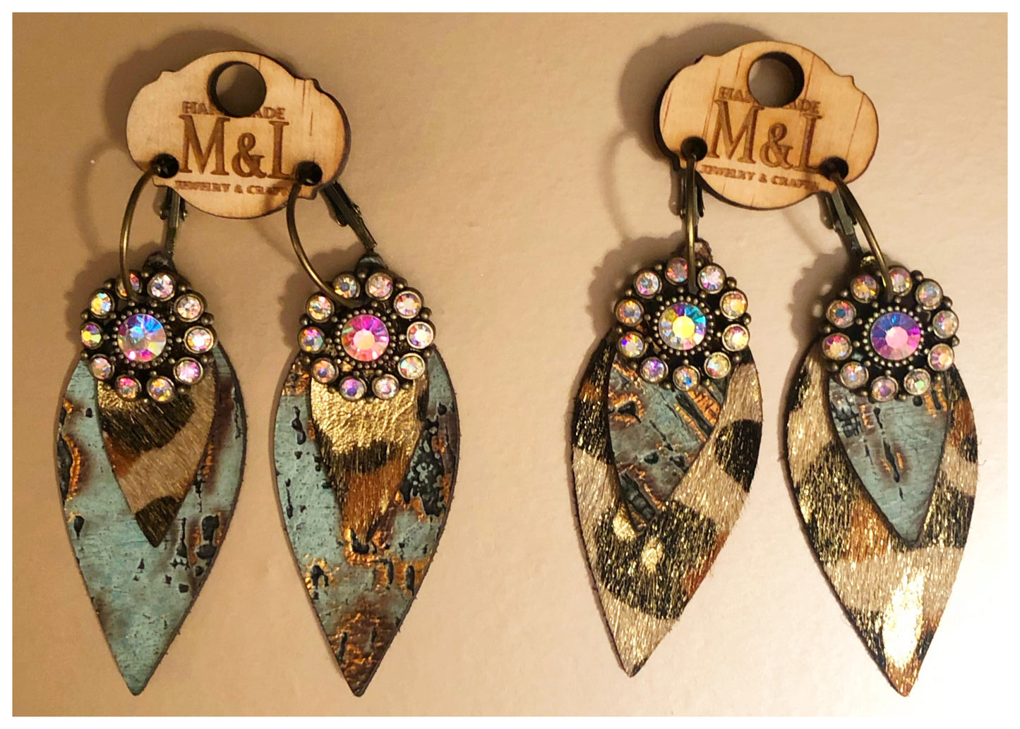 Turquoise Leather AB Charm Earrings