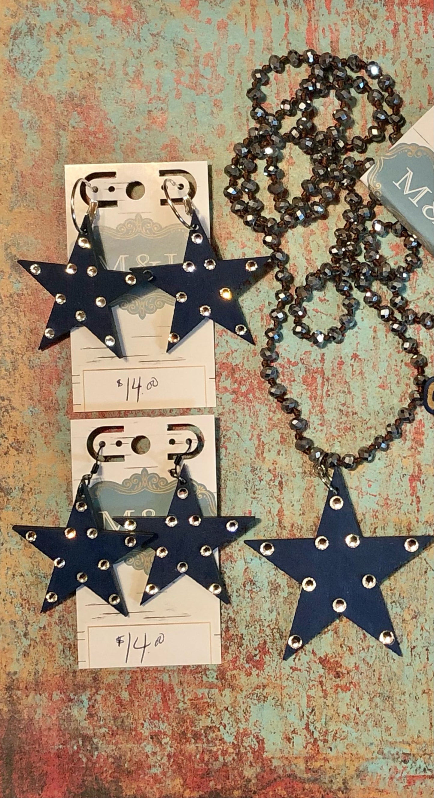 Wooden Navy/Clear Star Earrings