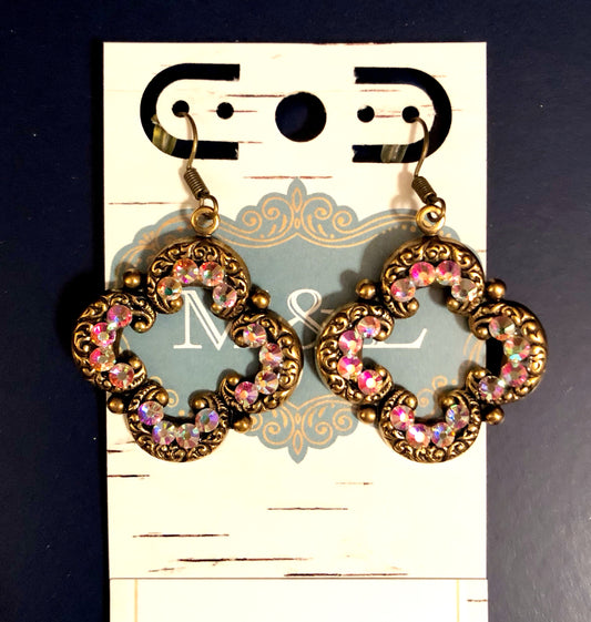 Bronze AB Crystal Quatrefoil Earrings