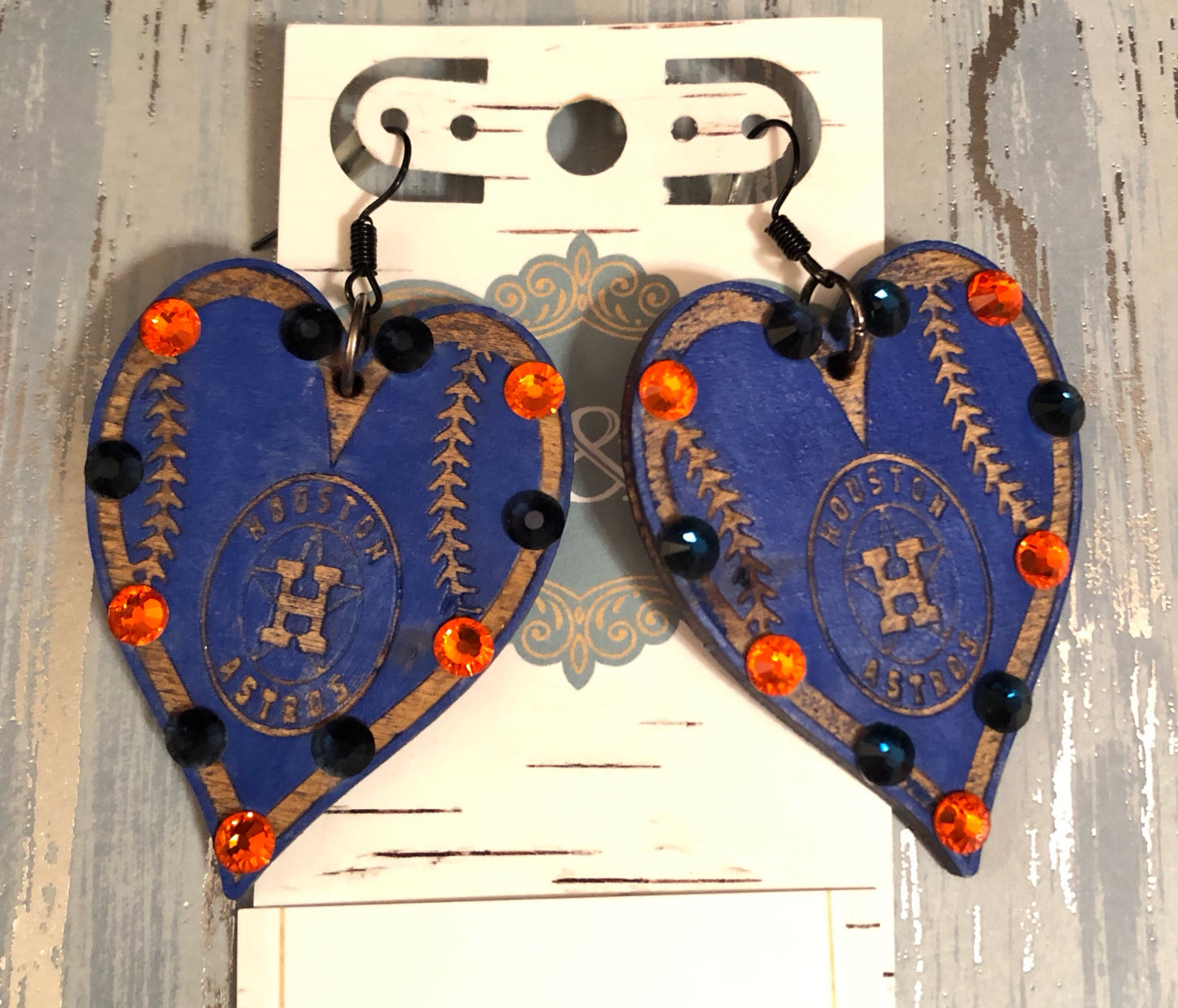 Wooden Navy Heart Astro Earrings