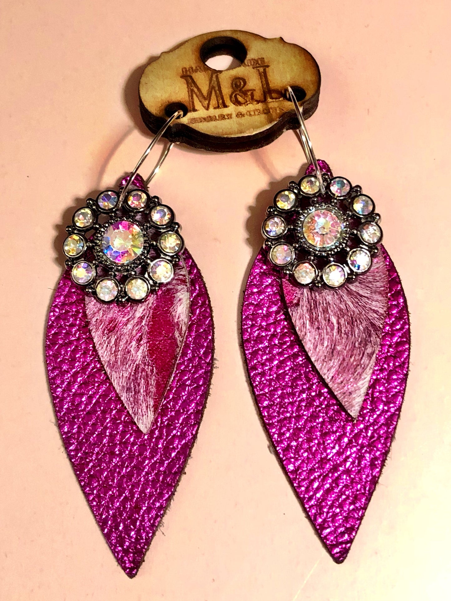 Hot Pink Leather AB Charm Earrings