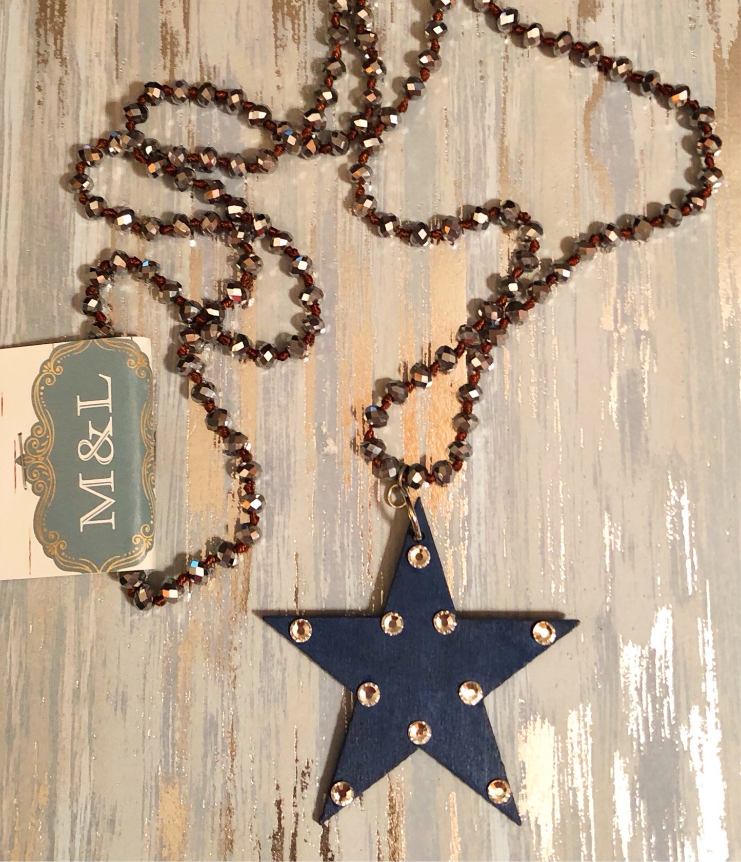 Wooden Navy/Clear Star Necklace