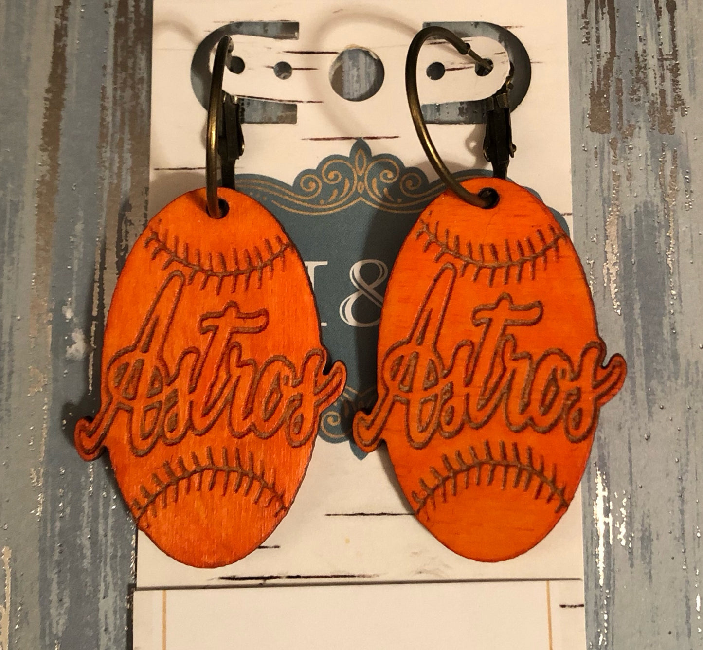 Wooden Orange Astro Earrings