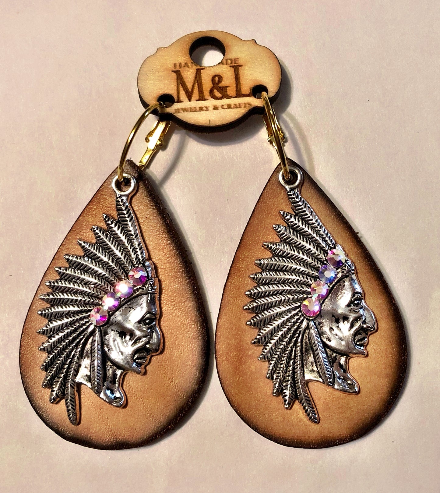 Indian AB Crystal Light Leather Earrings