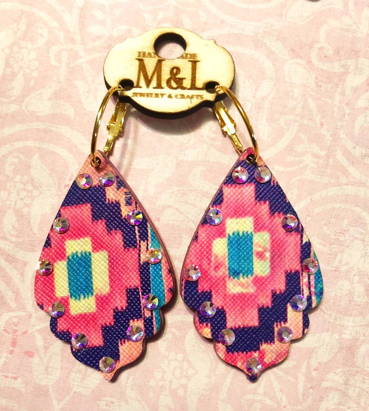 Aztec AB Crystal Wooden Earrings