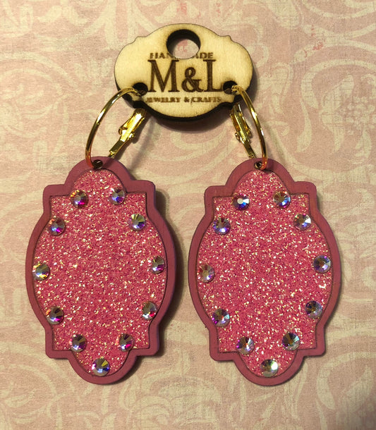 Pink/AB Crystal Wooden Earrings