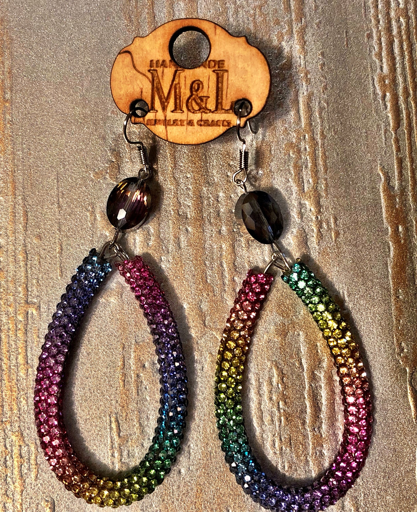 Crystal Rainbow Dark Bead Dangle Earrings