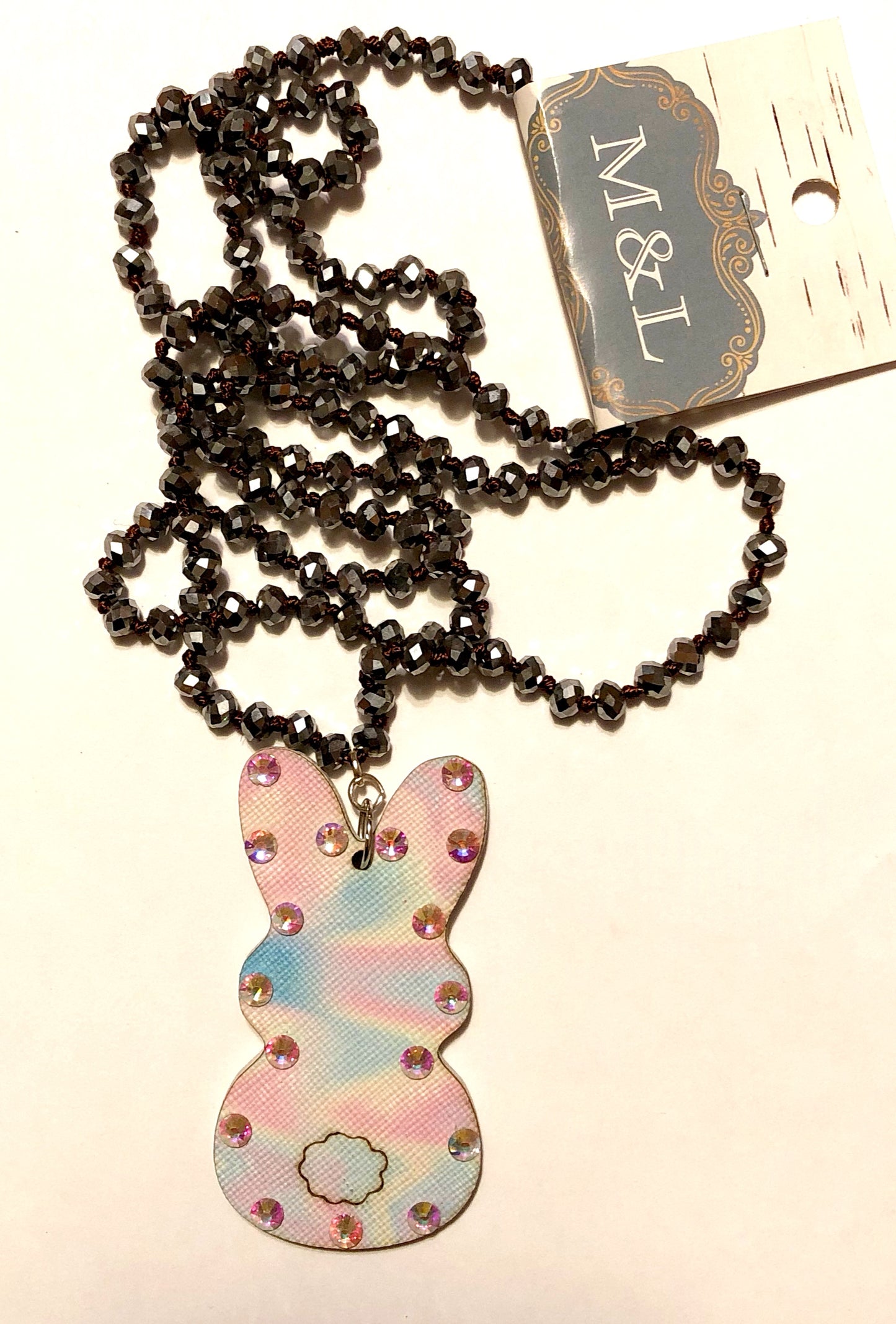 Bunny Pastel/AB Wooden Necklace