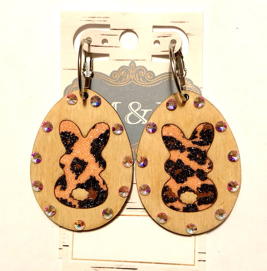 Bunny Leopard/AB Cutout Wooden Earrings