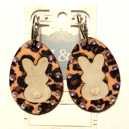 Bunny Leopard/AB Wooden Earrings