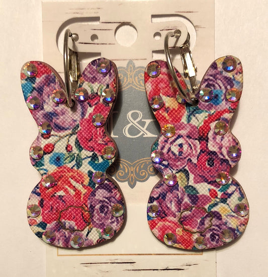 Bunny Floral/AB Wooden Earrings