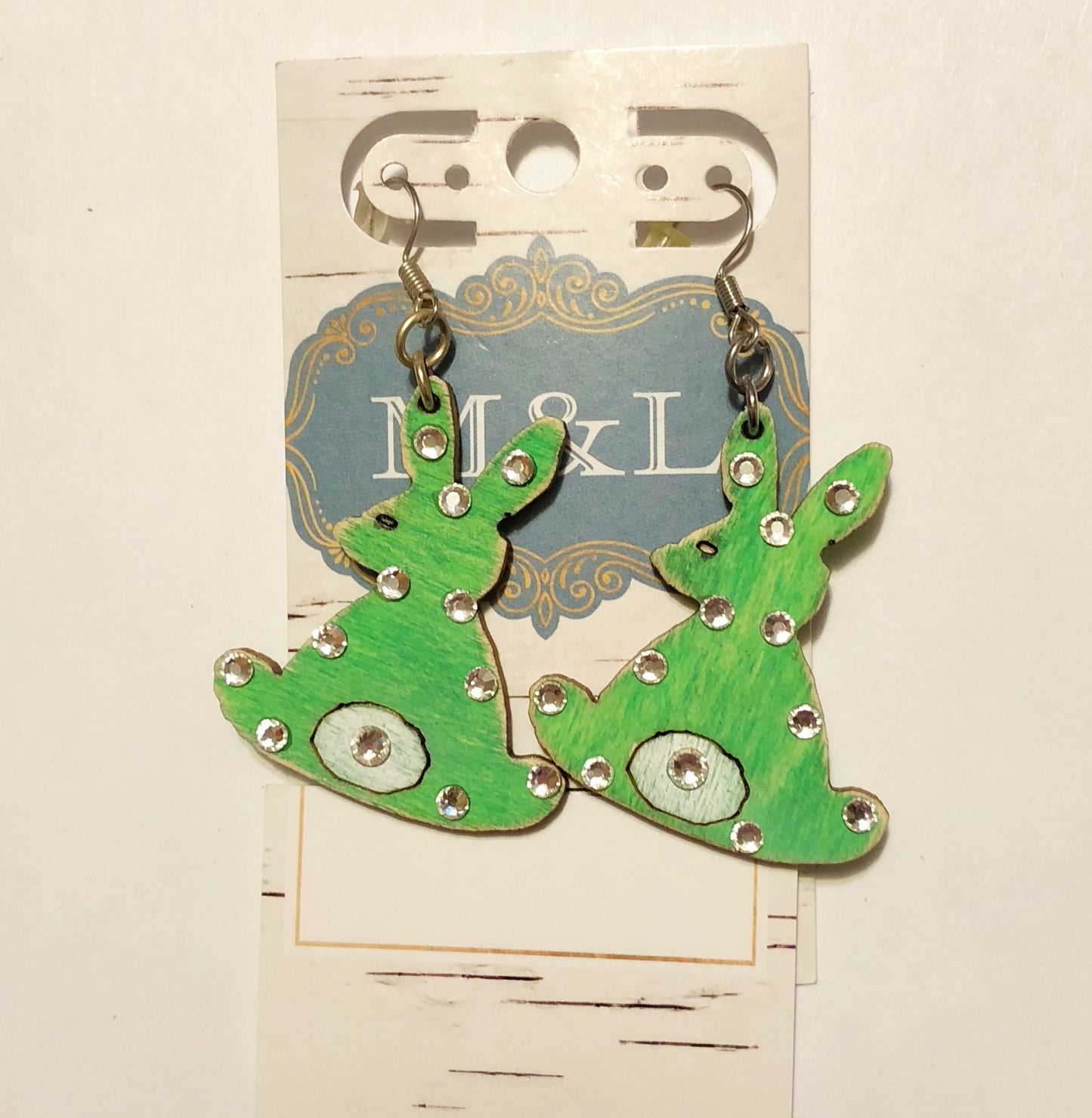 Bunny Green Wooden Earrings