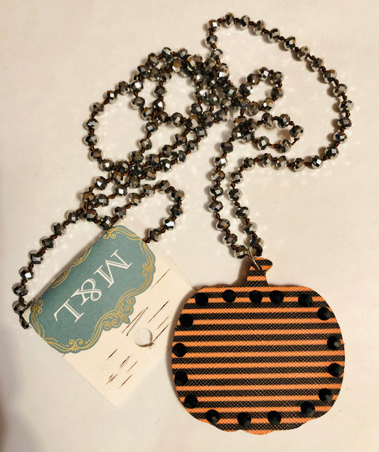 Wooden Orange Pumpkin Necklace