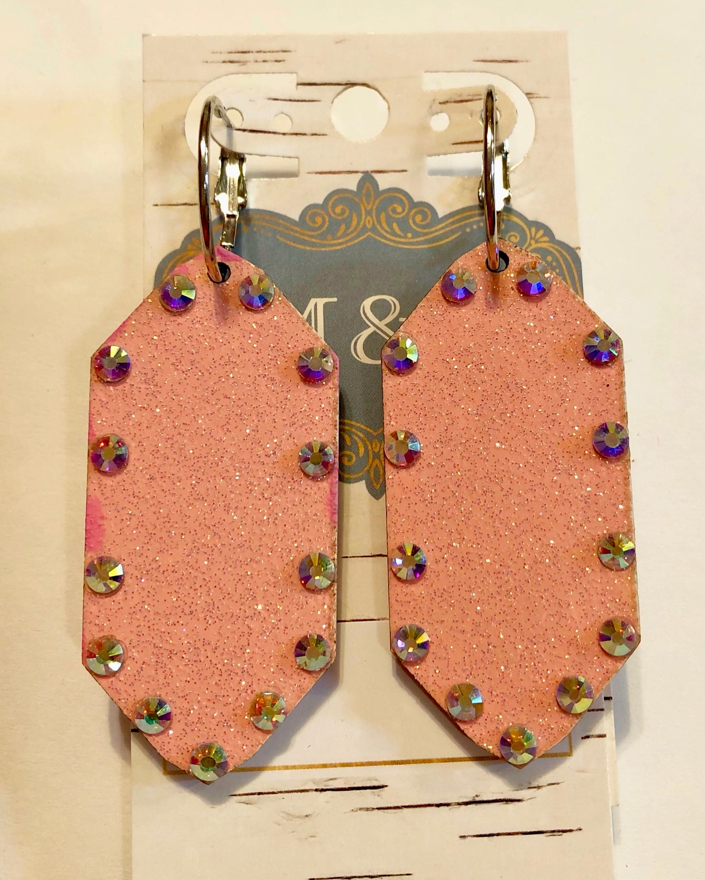 Pink/AB Wooden Earrings