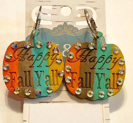 Wooden Happy Fall Pumpkin Earrings