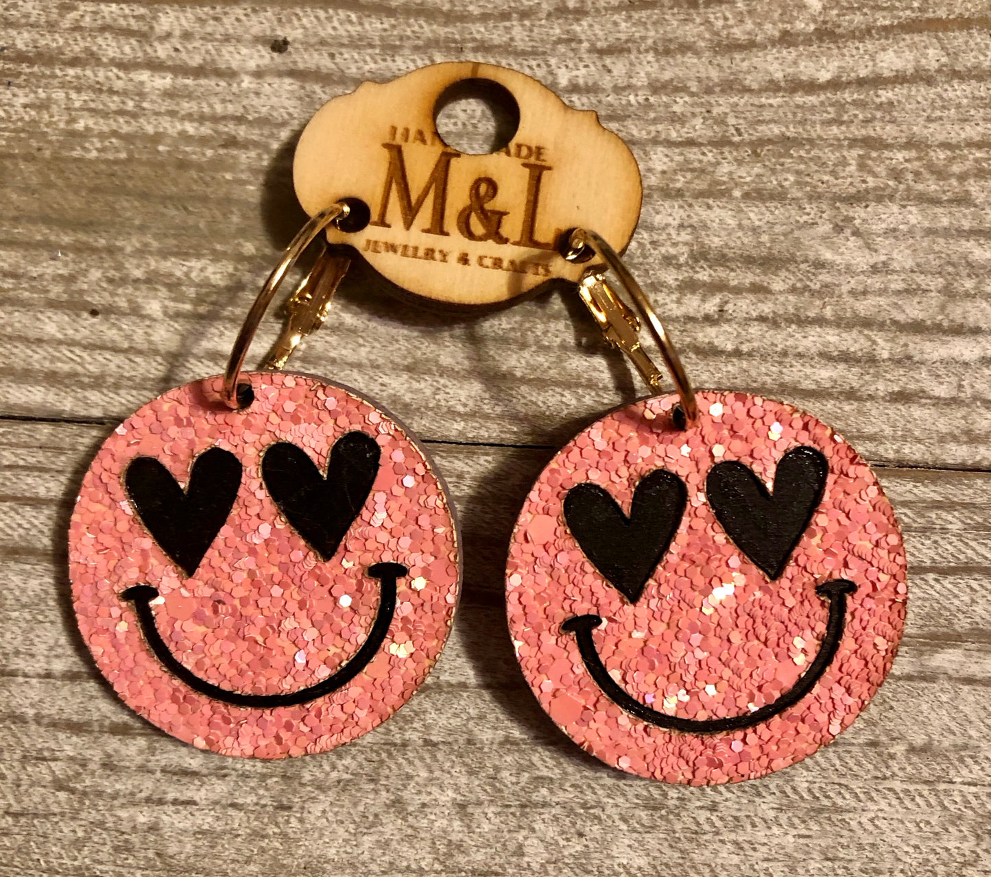 Pink Heart Eye Smiley Earrings