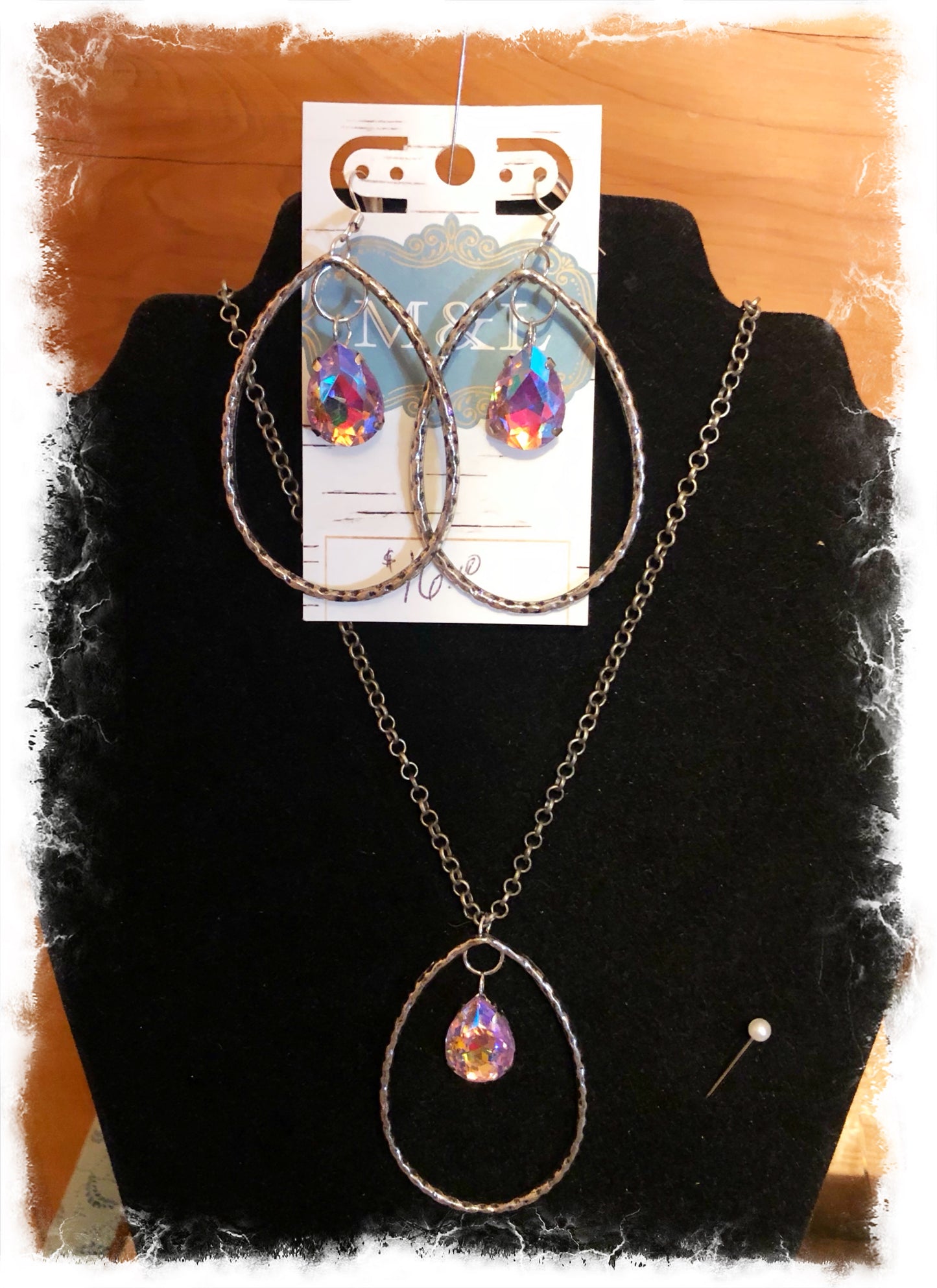 Silver Teardrop/Rose AB Crystal Necklace