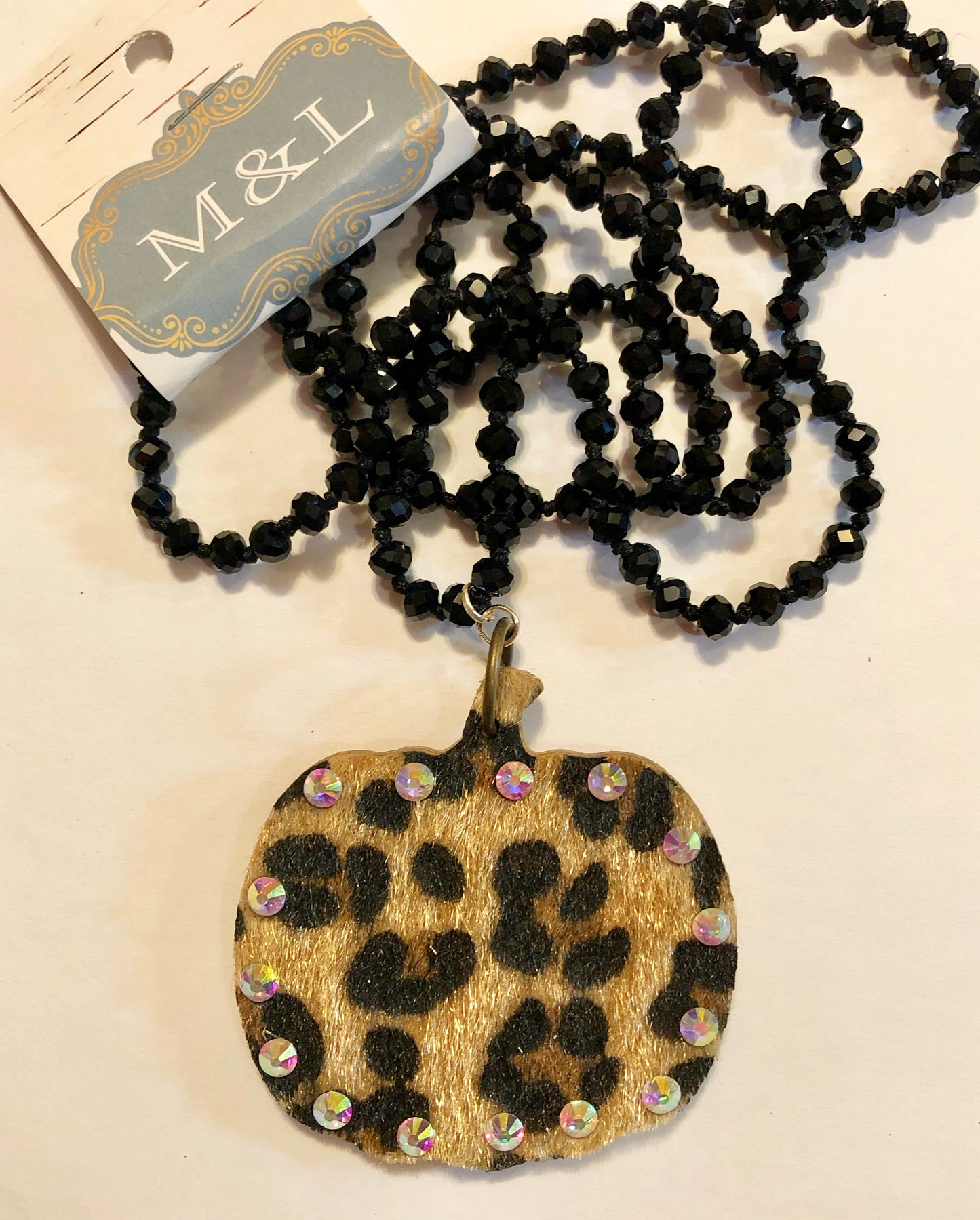 Wooden AB/Brown Leopard Pumpkin Necklace