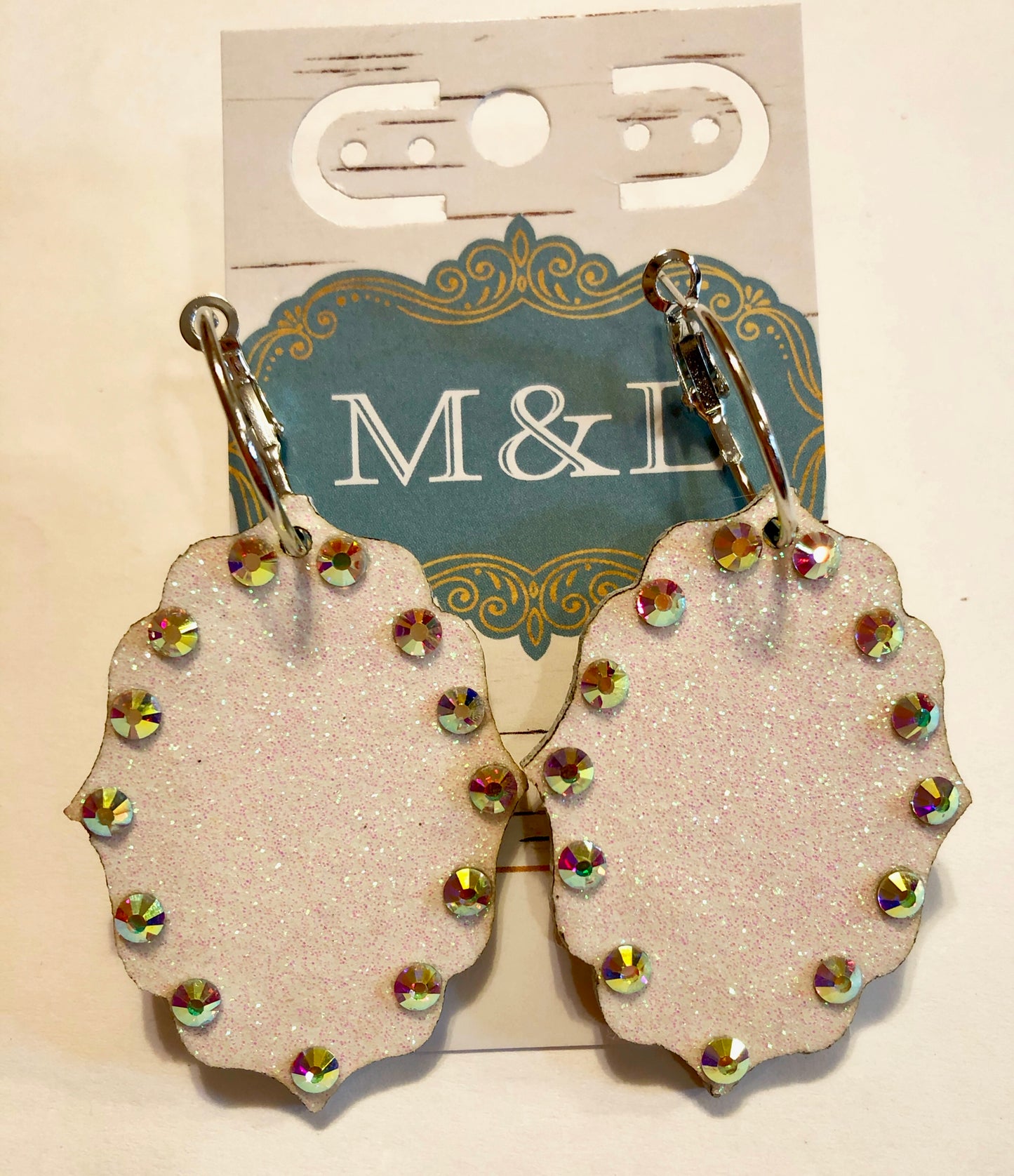 Wooden White Damask Earrings