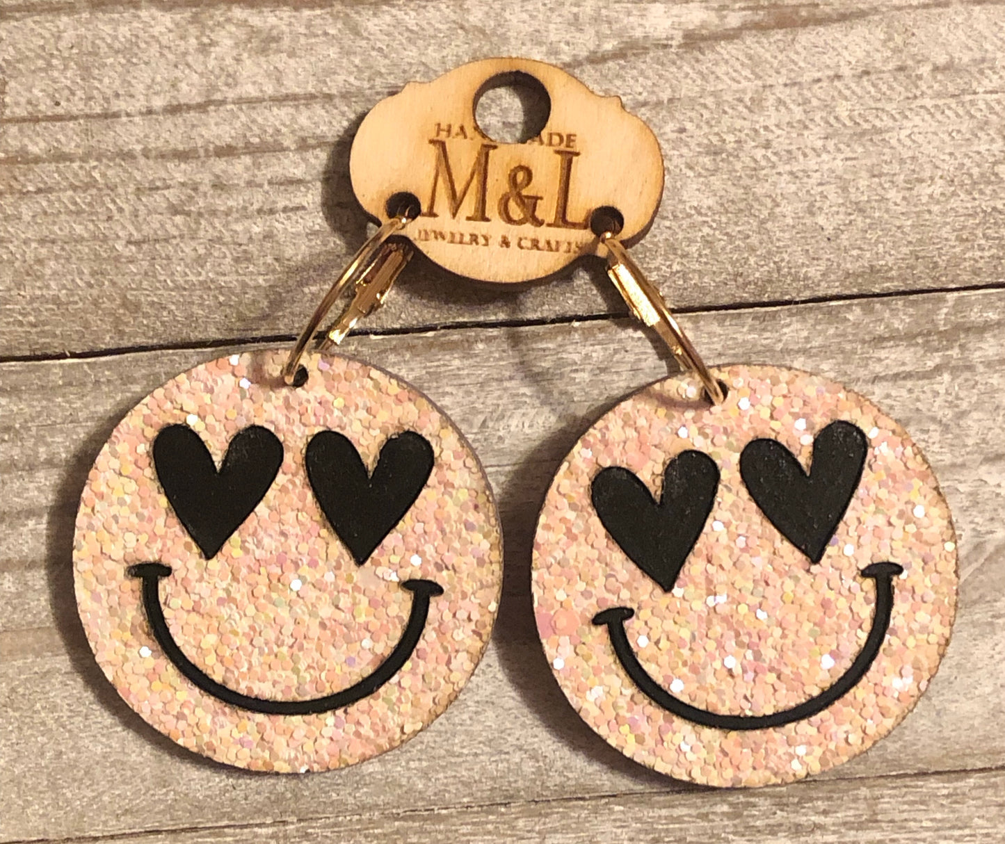 Smiley Heart Wooden Earrings