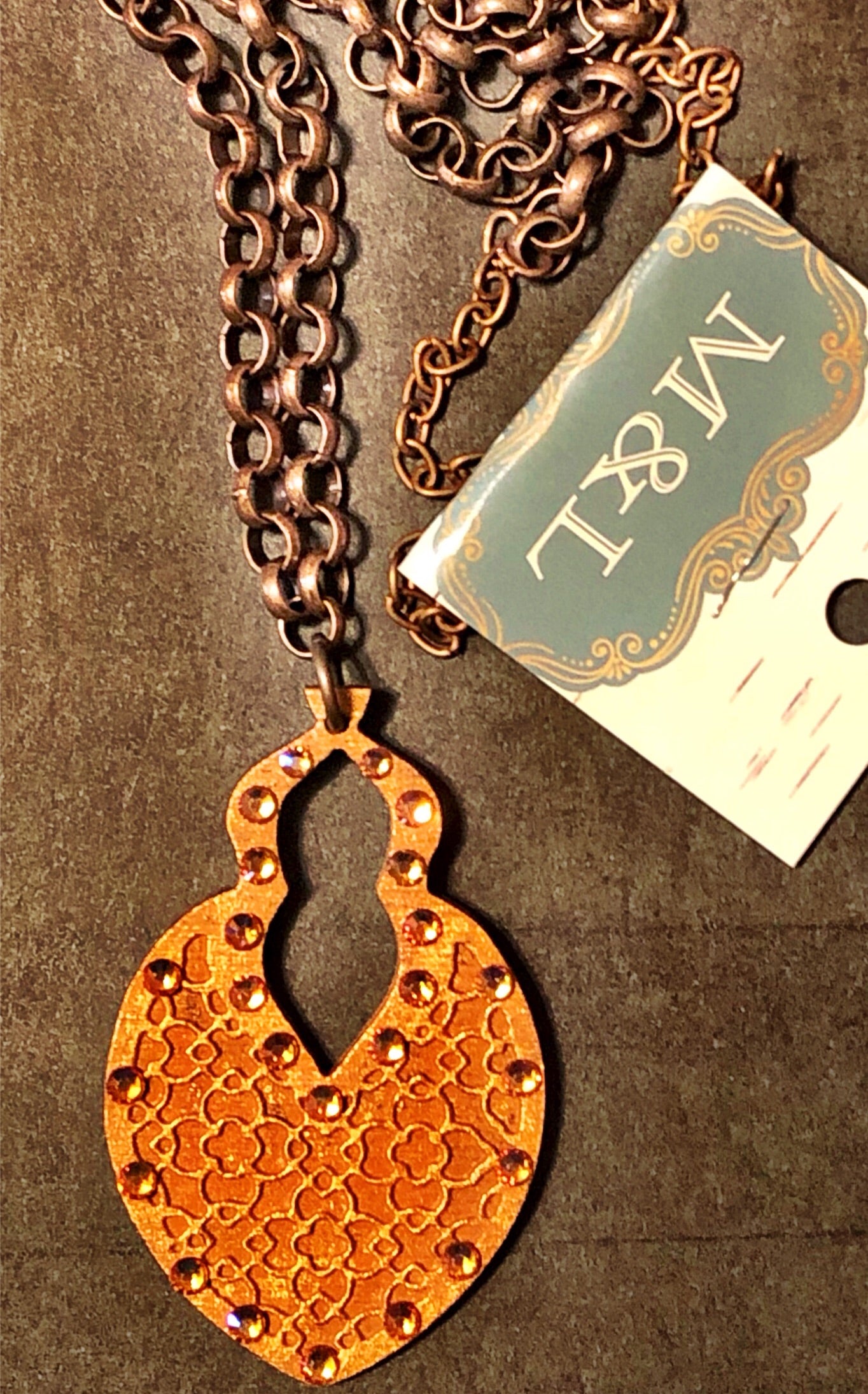 Terra Cotta Wooden Lock Necklace