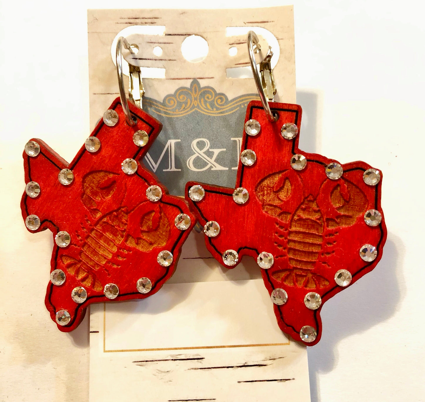 Wooden Texas Crawfish Earrings