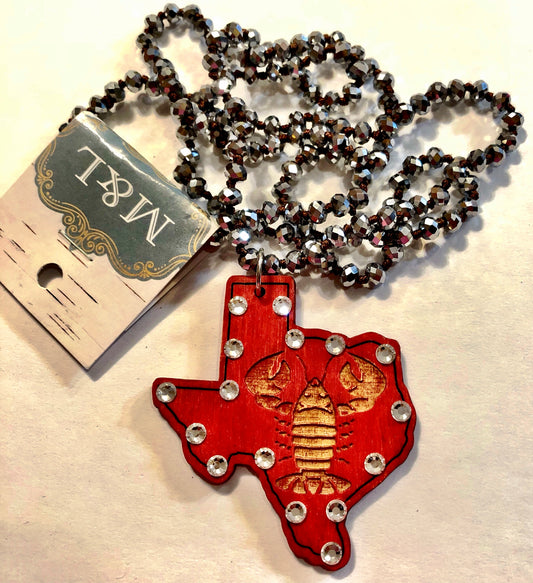 Wooden Texas Crawfish Necklace