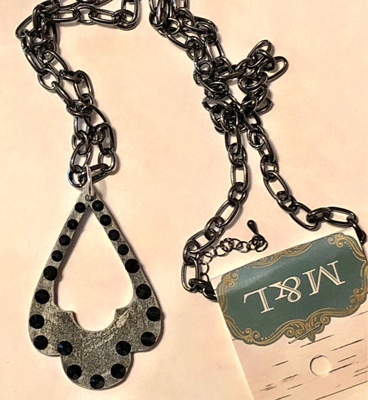 Black Wooden Open Spade Necklace