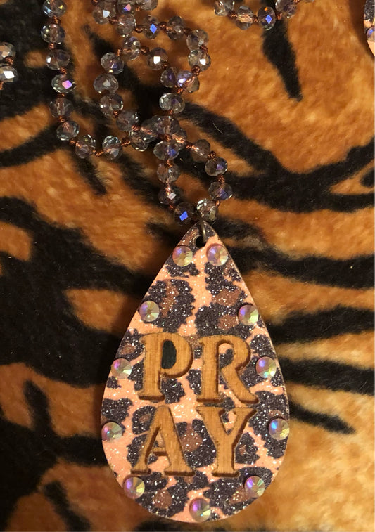 Wooden Leopard Pray Necklace