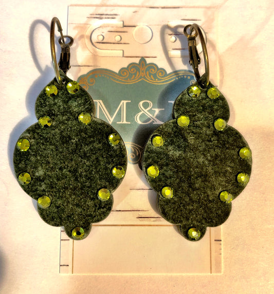 Wooden Velvet Dark Green Damask Earrings