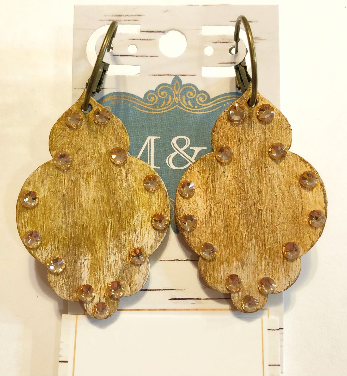 Golden Wooden Damask Earrings