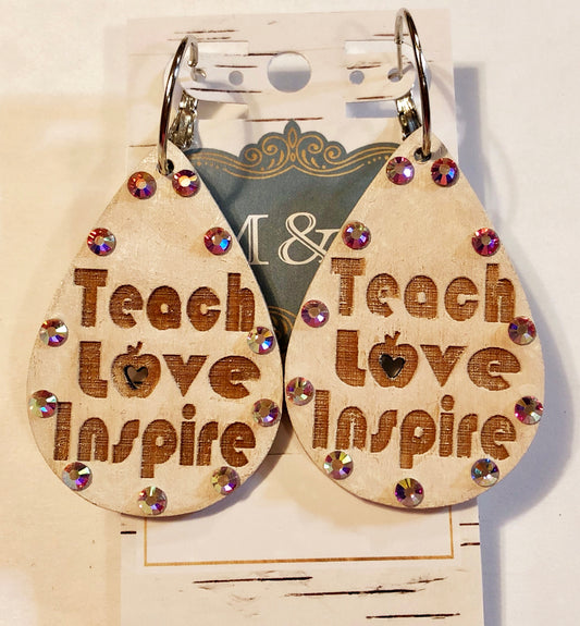 Wooden Teach Love Inspire Earrings