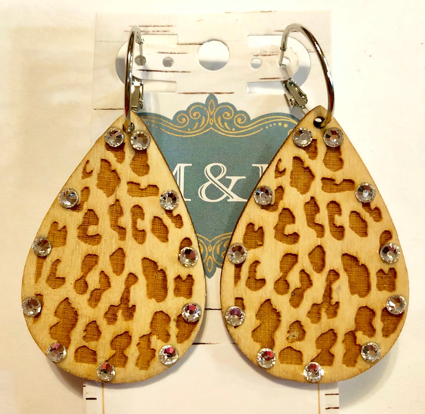 Wooden Leopard/Clear Earrings