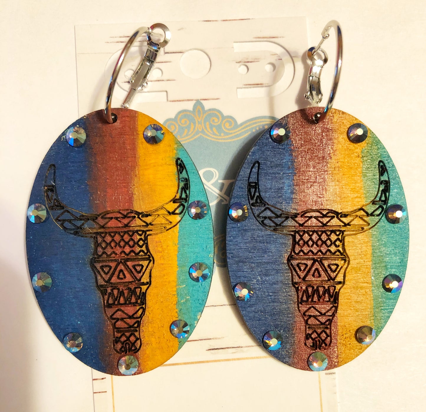 Wooden CowSkull Earrings