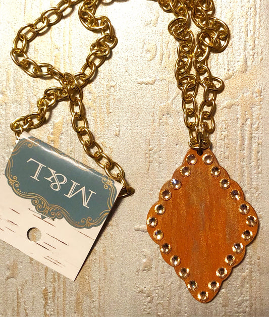 Wooden Golden Crystal Necklace