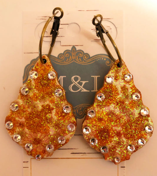 Wooden Glitter Flower Earrings