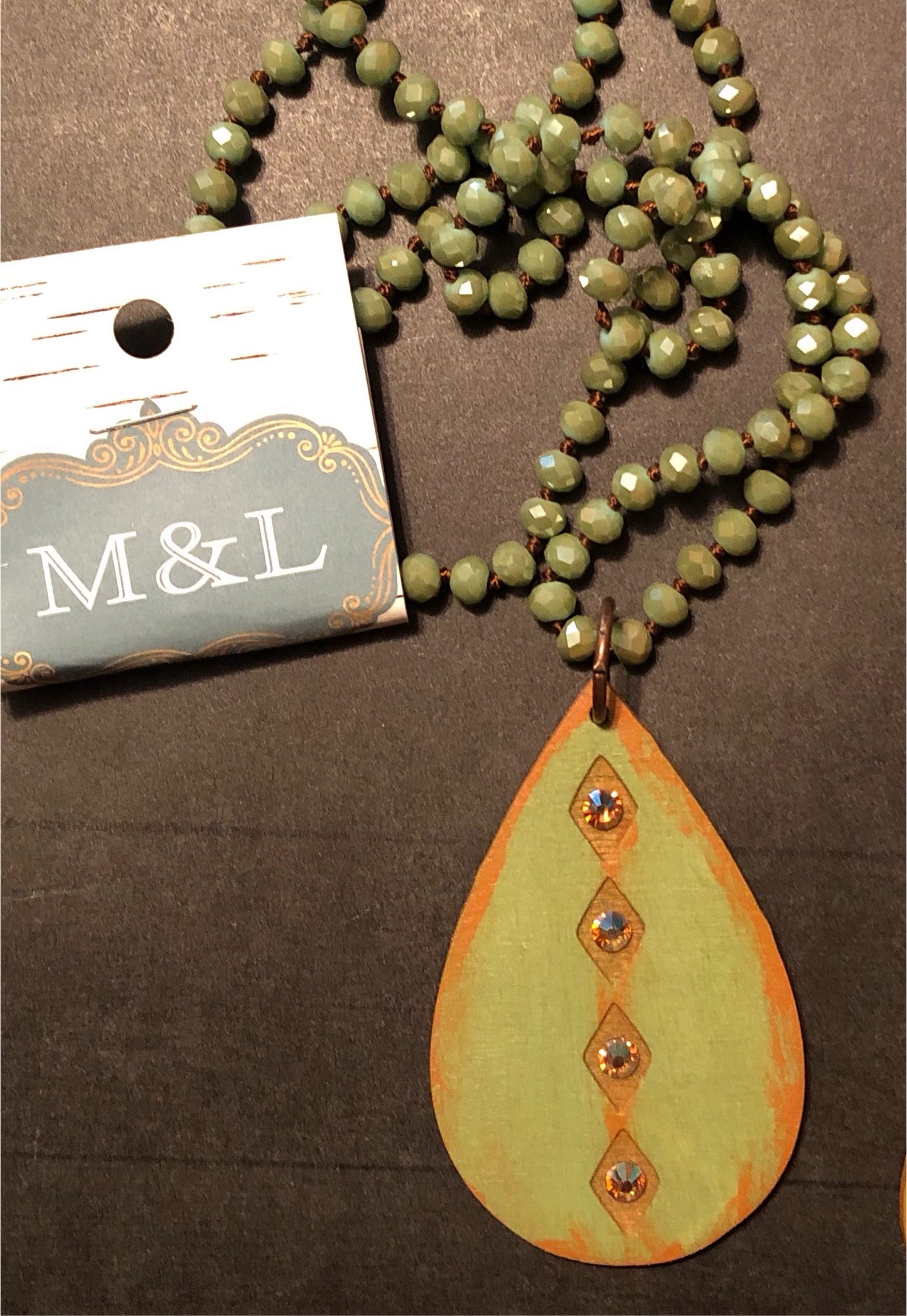 Olive Wooden Teardrop Necklace