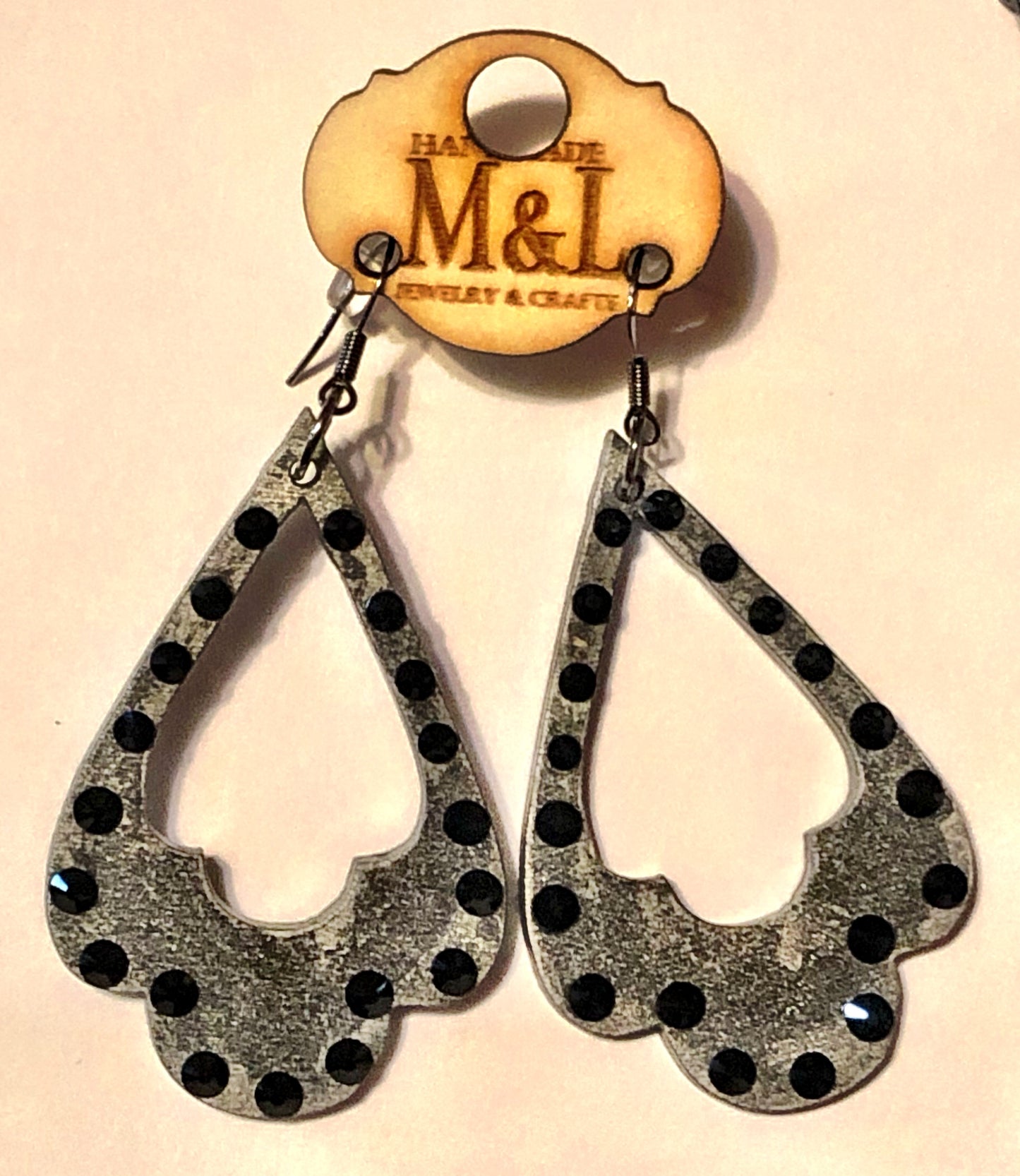 Black Wooden Open Spade Earrings