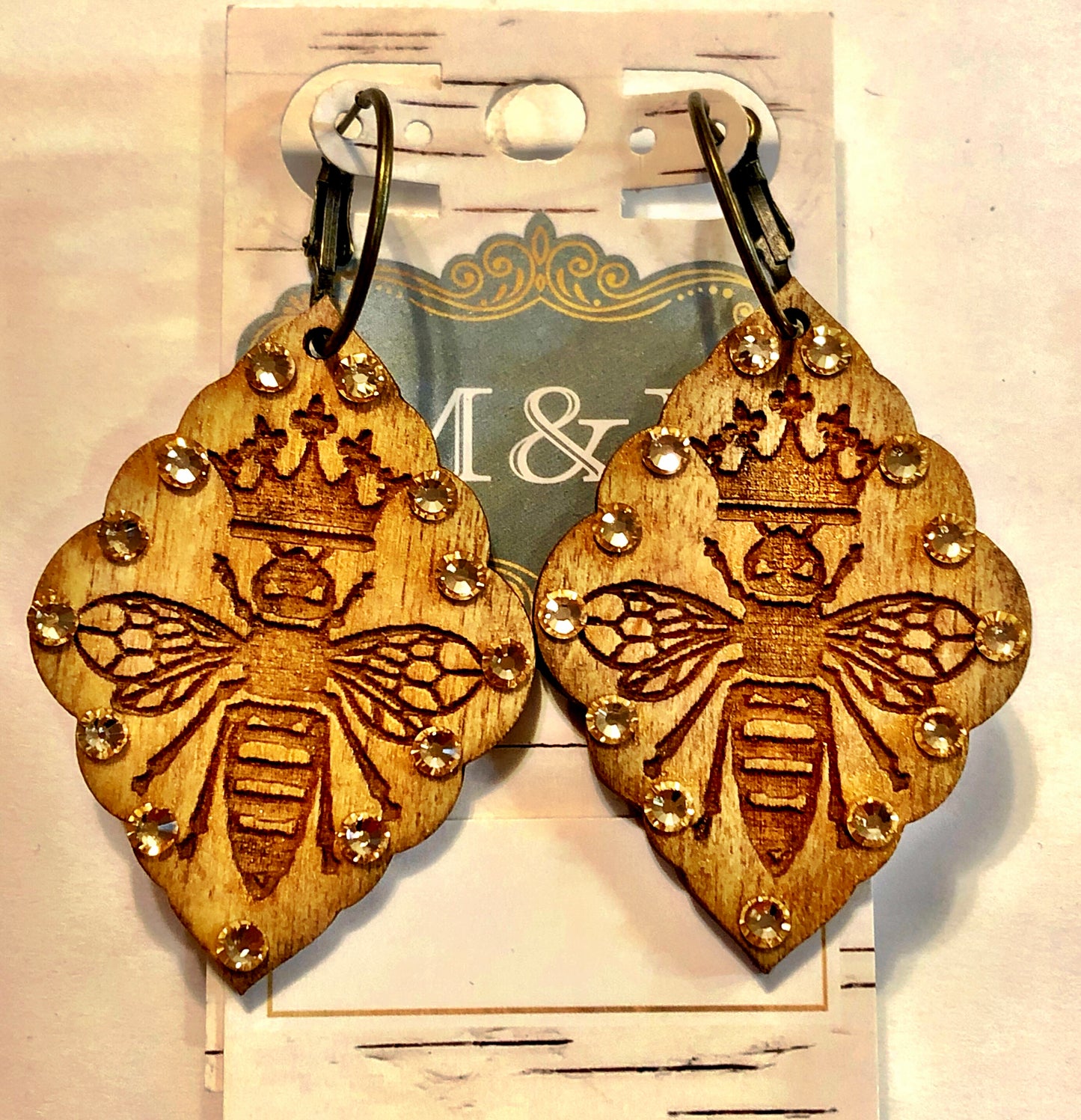 Wooden Queen Bee Earrings