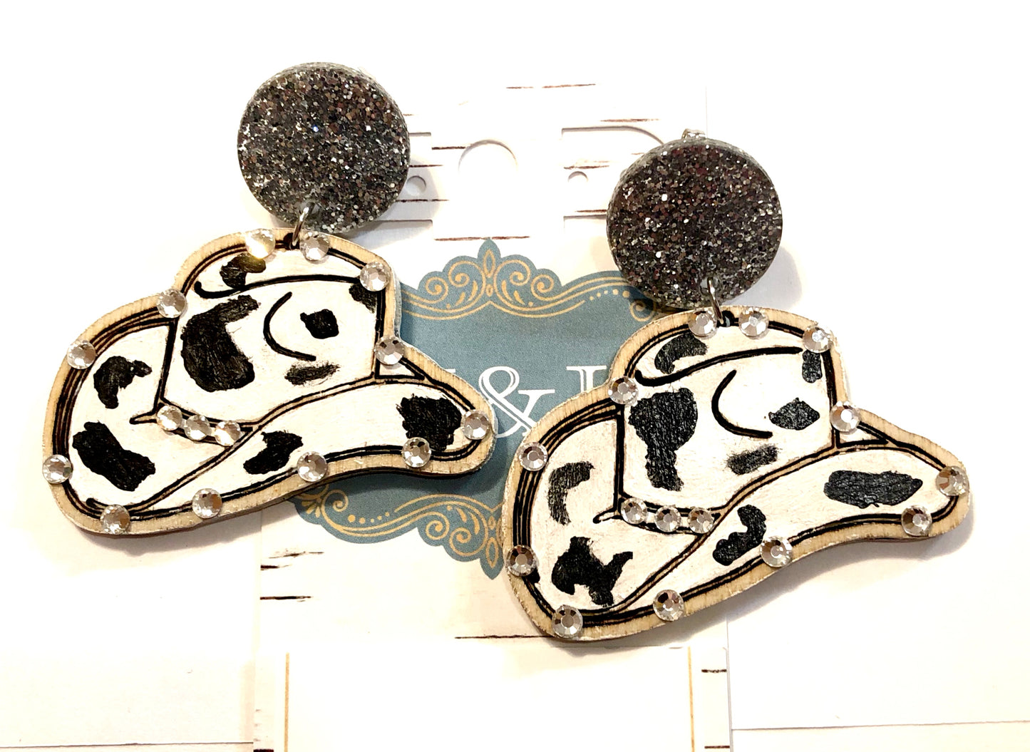 Cowboy Hat Black/White Earrings